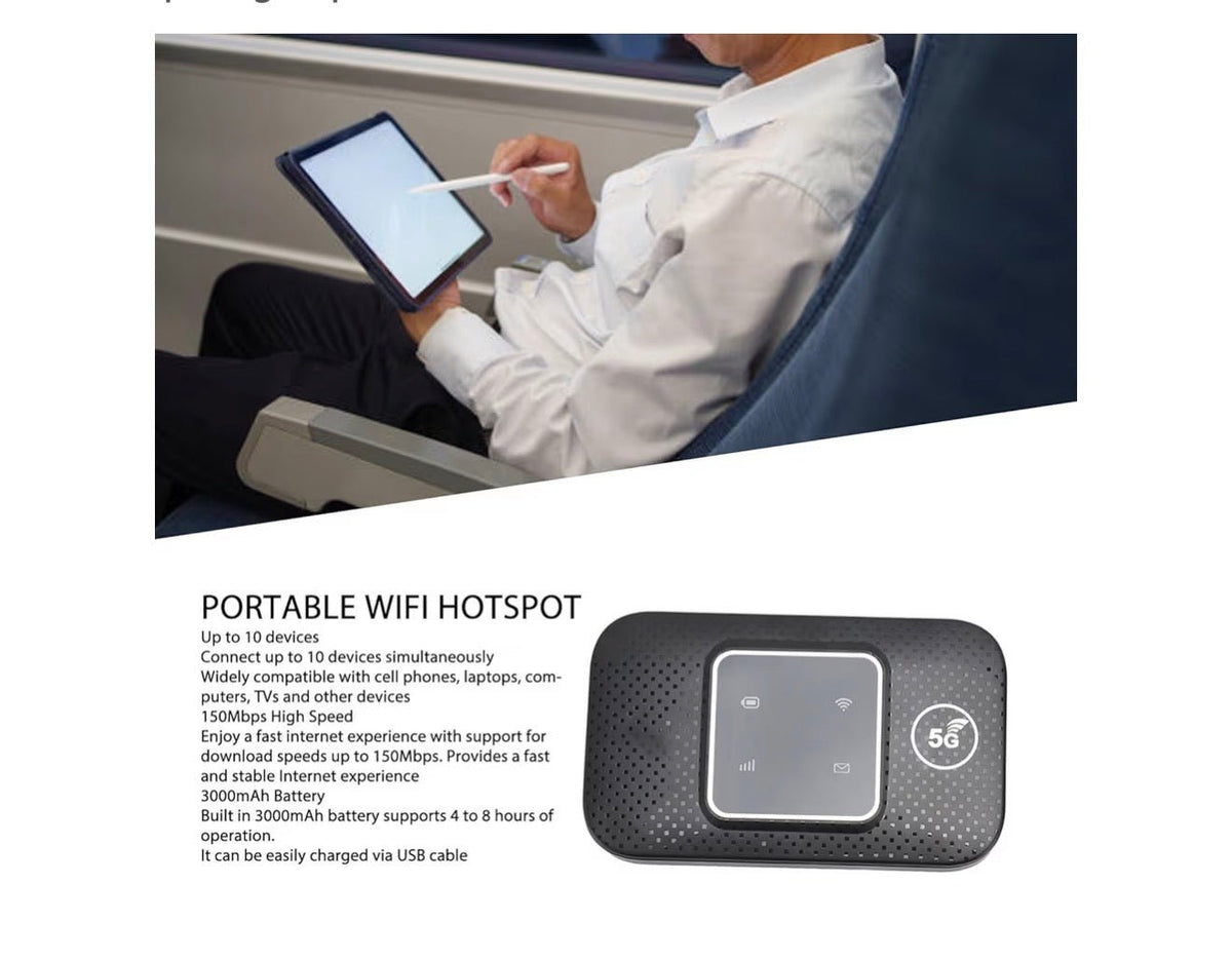 Goshyda 4G LTE Mobile WiFi Hotspot, Portable 4G Router with SIM Card Slot, Travel Hotspot Mini Router Support 10 Users, 150Mbps High Speed 4G LTE USB WiFi Modem